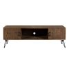 Clive 60 Inch Reclaimed Wood Rectangle Farmhouse TV Stand Media Console, 2 Doors, Iron Legs, Natural Brown