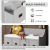 TREXM Movable Cushion Storage Bench with Drawers and Backrest for Entryway and Living Room (Gray Wash)