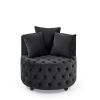 Velvet Upholstered Swivel Chair for Living Room, with Button Tufted Design and Movable Wheels, Including 3 Pillows, Black
