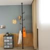Adjustable Laundry Pole Clothes Drying Rack Coat Hanger DIY Floor to Ceiling Tension Rod Storage Organizer for Indoor, Balcony - Black