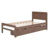 Modern Design Twin Size Platform Bed Frame with 2 Drawers for Walnut Color