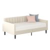 Elena Twin Size Beige Velvet Upholstered Daybed, Ribbed Tufted Backrest, Daybed in Lavish Modern Design, Richly Hued Foam Comfort