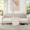 Elena Twin Size Beige Velvet Upholstered Daybed, Ribbed Tufted Backrest, Daybed in Lavish Modern Design, Richly Hued Foam Comfort