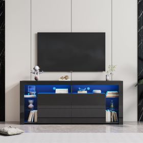 Modern contracted LED TV Cabinet with Storage Drawers,4 Storage Cabinet with Open Shelves for Living Room Bedroom (Color: Black)